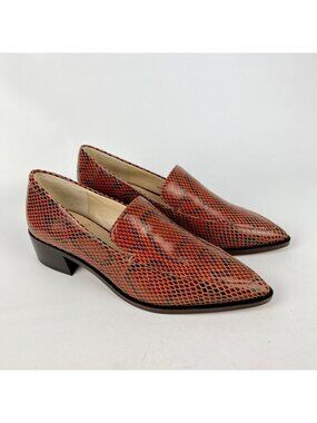 Vince Camuto Womens Satillie Brown Leather Snake Pointed Toe Loafer Shoes size 7